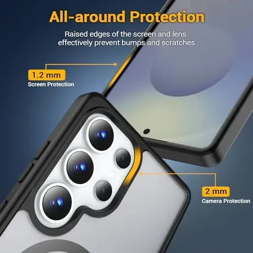 Чехол Temdan для Samsung Galaxy S25 Ultra [Совместим с MagSafe] [Военная защита от падений] [Защита от отпечатков пальцев] [Защита от царапин] Тонкий матовый полупрозрачный чехол с шелковистым покрытием, черный - 4
