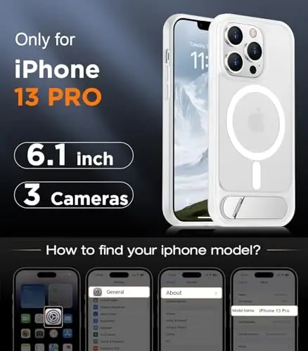 Чехол Temdn с магнитной совместимостью для iPhone 13 Pro, [встроенная невидимая подставка] [совместимо с MagSafe] [армейская защита от ударов] тонкий полупрозрачный матовый чехол для iPhone 13 Pro, 6,1 дюйма - 2