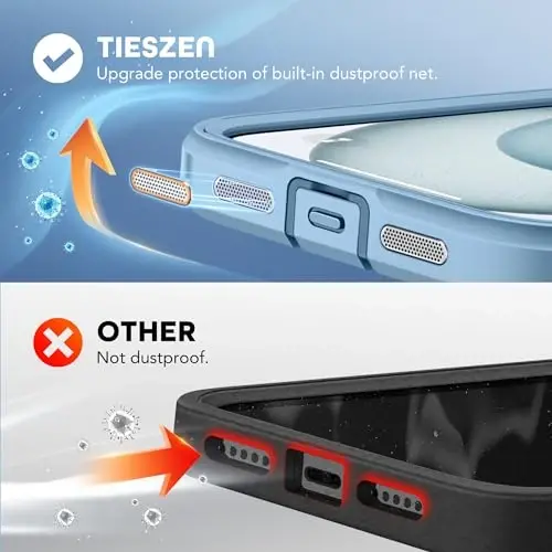 Чехол TIESZEN для iPhone 15 Plus, совместимый с MagSafe, со встроенным защитным экраном для конфиденциальности и защитой камеры, противошпионский, полноразмерный, пыленепроницаемый, ударопрочный жесткий чехол для телефона 6,7 дюйма, небесно-голубой - 2