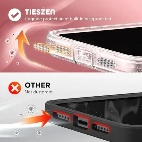 Чехол TIESZEN для iPhone 15 Plus, совместимый с MagSafe, со встроенным защитным экраном конфиденциальности и защитой камеры, защита от шпионов, полноразмерный, пыленепроницаемый, ударопрочный жесткий чехол для телефона 6,7 дюйма, блестящий прозрачный - 4
