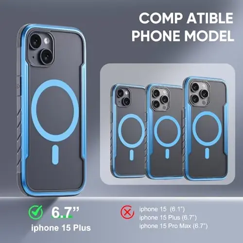Чехол Tigowos для iPhone 15 Plus и iPhone 14 Plus с поддержкой MagSafe, защита от падений с высоты 3 м, матовая задняя панель, синий бампер - 2