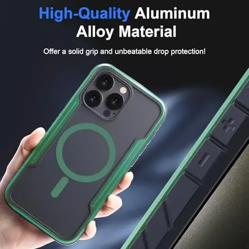 Чехол Tigowos для iPhone 15 Pro Max с поддержкой MagSafe, прочный, тонкий, с матовой задней панелью, ударопрочный, защита военного уровня, магнитный чехол для 15 Pro Max, матовый металлический зеленый - TIGOWOS (1)