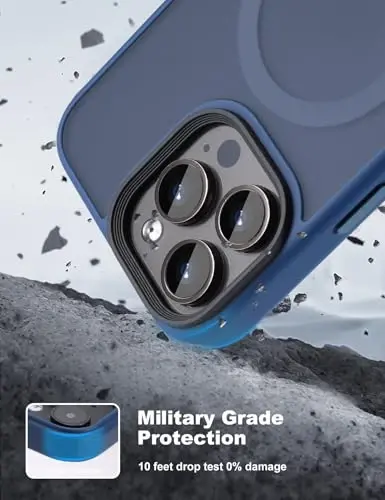 Чехол Tigowos для iPhone 15 Pro Max, совместимый с MagSafe, защита от падения с высоты 10 футов, матовый, приятный на ощупь, ударопрочный задний бампер для iPhone 15 Pro Max, матовый синий - 2