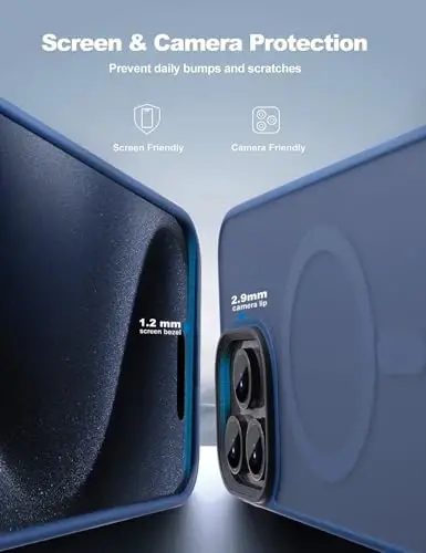 Чехол Tigowos для iPhone 15 Pro Max, совместимый с MagSafe, защита от падения с высоты 10 футов, матовый, приятный на ощупь, ударопрочный задний бампер для iPhone 15 Pro Max, матовый синий - 3