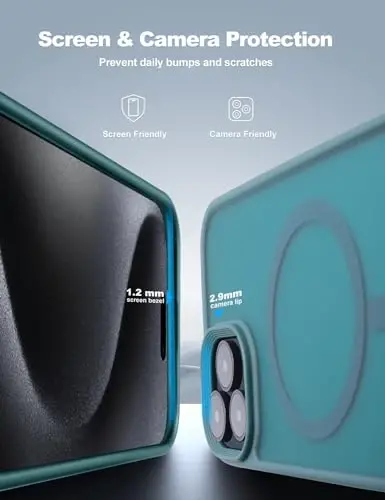 Чехол Tigowos, совместимый с iPhone 15 Pro Max, поддерживает MagSafe, защита при падении с высоты 3 метров, матовая поверхность, приятная на ощупь, противоударная задняя панель, бирюзово-зеленый. - 4