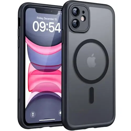 Чехол TOCOL для iPhone 11, совместим с зарядным устройством Magsafe, полная защита камеры, защита от падения, полупрозрачный матовый для iPhone 11, 6,1 дюйма (черный) 
