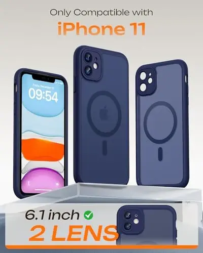 Чехол TOCOL для iPhone 11, совместимый с Magsafe, полная защита камеры, встроенные магниты, защита от падений, полупрозрачный матовый чехол для телефона iPhone 11, 6,1 дюйма (темно-синий) - 2