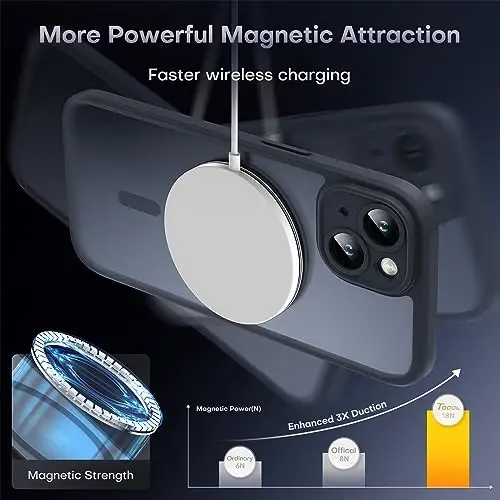Чехол TOCOL для iPhone 13, защита от падений, совместимость с Magsafe, полная защита камеры, полупрозрачный магнитный матовый чехол для iPhone 13, 6,1 дюйма (черный) - 4