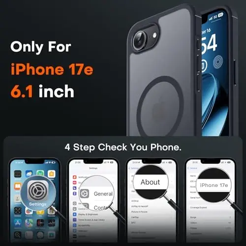 Чехол TOCOL для iPhone 17e, совместим с Magsafe, армейская защита от падений, тонкий полупрозрачный матовый противоударный для iPhone 17 e, 6,1 дюйма (черный) - 2