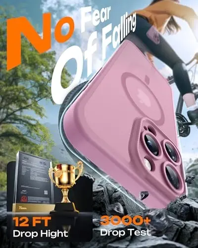 Чехол TOCOL для Phone 16 Pro Max, совместим с зарядным устройством Magsafe, полная защита камеры, защита от падения, полупрозрачный матовый чехол для iPhone 16 Pro Max 6,9 дюйма (лилово-пурпурный) - 5