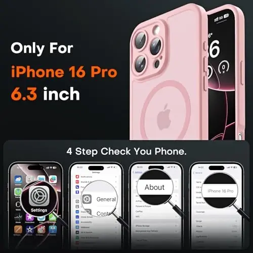 Чехол TOCOL для Phone 16 Pro, совместим с зарядным устройством Magsafe, полная защита камеры, защита от падений, полупрозрачный матовый чехол для iPhone 16 Pro, 6,3 дюйма (светло-розовый) - 2