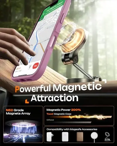 Чехол TOCOL для Phone 16, совместим с зарядным устройством Magsafe, полная защита камеры, защита от падения, полупрозрачный матовый чехол для iPhone 16, 6,1 дюйма (лилово-пурпурный) - 4