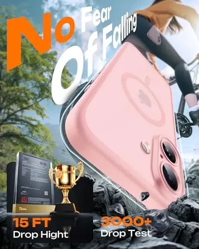 Чехол TOCOL для Phone 17, совместимый с зарядным устройством Magsafe, полная защита камеры, защита от падений, полупрозрачный матовый чехол для Phone 17 6,3 дюйма (светло-розовый) - 5