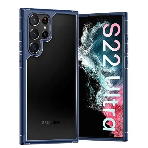 Чехол TOCOL для Samsung Galaxy S22 Ultra, полупрозрачная матовая жесткая задняя панель [ударопрочность военного класса] [защита от царапин и отпечатков пальцев], тонкий защитный чехол для Galaxy S22 Ultra 6,8 дюйма, темно-синий - 1