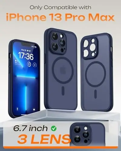 Чехол TOCOL Magnetic для iPhone 13 Pro Max, улучшенная защита камеры, совместимость с Magsafe, защита от падений, полупрозрачная матовая задняя панель для iPhone 13 Pro Max 6,7 дюйма (темно-синий) - 2