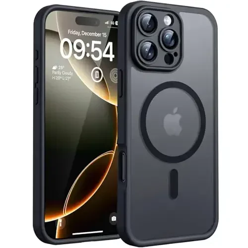 Чехол TOCOL Magnetic для iPhone 16 Pro, усиленная защита камеры, совместимость с MagSafe, защита от падений, полупрозрачный матовый бампер для iPhone 16 Pro 6,3 дюйма (черный) - 2