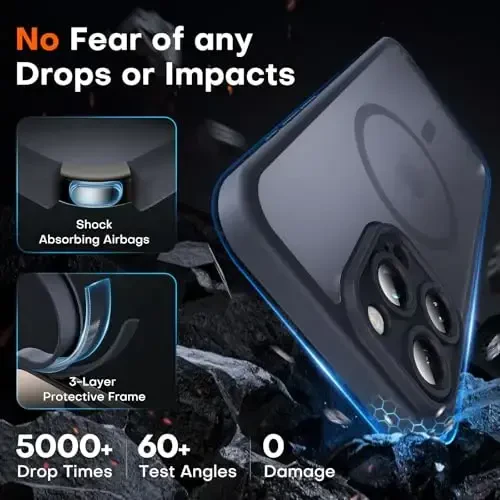 Чехол TOCOL Magnetic для iPhone 16 Pro, усиленная защита камеры, совместимость с MagSafe, защита от падений, полупрозрачный матовый бампер для iPhone 16 Pro 6,3 дюйма (черный) - 4