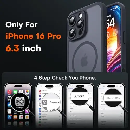 Чехол TOCOL Magnetic для iPhone 16 Pro, усиленная защита камеры, совместимость с MagSafe, защита от падений, полупрозрачный матовый бампер для iPhone 16 Pro 6,3 дюйма (черный) 