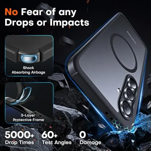 Чехол TOCOL Magnetic для Samsung Galaxy S24 FE, [Военная защита 15 футов] [Совместим с Mag-Safe], полупрозрачная матовая жесткая задняя панель для Galaxy S24 FE 6,7 дюйма, магнитный черный | Магнитный - 4