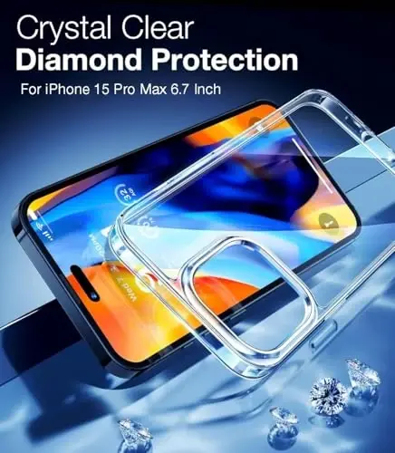 Чехол TORRAS Crystal Clear для iPhone 15 Pro Max, [Защита от пожелтения][Военный класс защиты], Тонкая прозрачная задняя панель, Устойчивая к царапинам, Мягкий бампер, Нескользящий защитный чехол для телефона, Прозрачный - 3