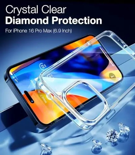 Чехол TORRAS Crystal Clear для iPhone 16 Pro Max, [Защита от пожелтения] [Армейский класс защиты] Ударопрочный бампер X-ShockShield 3.0, тонкий прозрачный защитный чехол 6,9 дюйма, прозрачный - 3