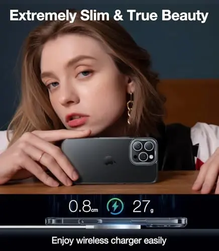Чехол TORRAS Crystal Clear для iPhone 16 Pro Max, [Защита от пожелтения] [Защита военного уровня], тонкая полупрозрачная задняя панель, мягкий бампер, 6,9
