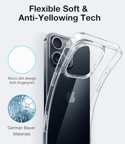 Чехол TORRAS Crystal Clear для iPhone 16 Pro, ультратонкий [не желтеет] [военная защита] тонкий силиконовый чехол TPU для iPhone 16 Pro, мягкий, прозрачный, 6,3 дюйма - 6