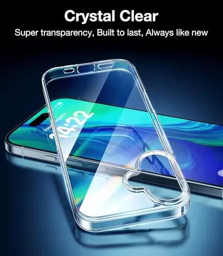 Чехол TORRAS Crystal Clear для iPhone 16, [Защита от пожелтения] [Защита военного уровня], тонкая прозрачная задняя панель, мягкий бампер - 3
