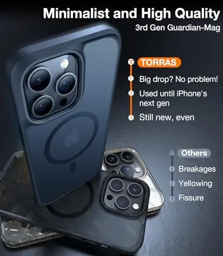 Чехол TORRAS для iPhone 13 Pro Max [Поддерживает MagSafe] [Защита от падений по военному стандарту с высоты 12 футов] Магнитный полупрозрачный противоударный тонкий прочный чехол с защитой от отпечатков пальцев для iPhone 13 Pro Max, черный - 5