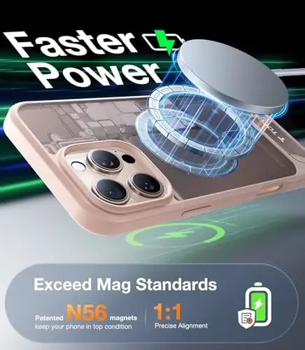 Чехол TORRAS для iPhone 16 Pro Max, полупрозрачный, натуральный титан, золото | Мощный магнит и бесшовная подставка, совместим с MagSafe, армейская защита от падений, прочная регулируемая подставка, тонкая матовая отделка - 3