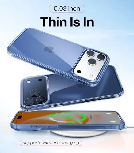 Чехол TORRAS для iPhone 17 Pro Crystal Blue, ультратонкий, улучшенный 2025 года, не желтеющий, военная защита, тонкий чехол для телефона iPhone 17 Pro, мягкий, защита от царапин, синий - 6