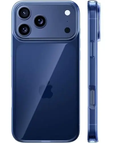 Чехол TORRAS для iPhone 17 Pro Max Crystal Blue, [Защита от пожелтения] [Защита военного уровня], Ультратонкая задняя панель против царапин, Мягкий бампер, Нескользящий защитный чехол для телефона, Синий 6,9