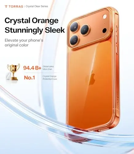 Чехол TORRAS для iPhone 17 Pro Max Crystal Orange, [Защита от пожелтения] [Армейская защита], ультратонкий, оранжевый, 6,9