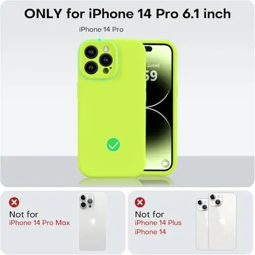 Чехол Vooii для iPhone 14 Pro, улучшенный жидкий силикон [защита камеры] [мягкая подкладка из микрофибры против царапин], ударопрочный чехол для iPhone 14 Pro 6.1 дюйма — флуоресцентный зеленый - 5