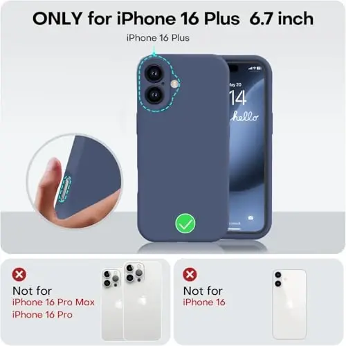 Чехол Vooii для iPhone 16 Plus, обновленный жидкий силикон [защита камеры] [мягкая подкладка из микрофибры против царапин], ударопрочный чехол для iPhone 16 Plus 6,7 дюйма — темно-синий - 5