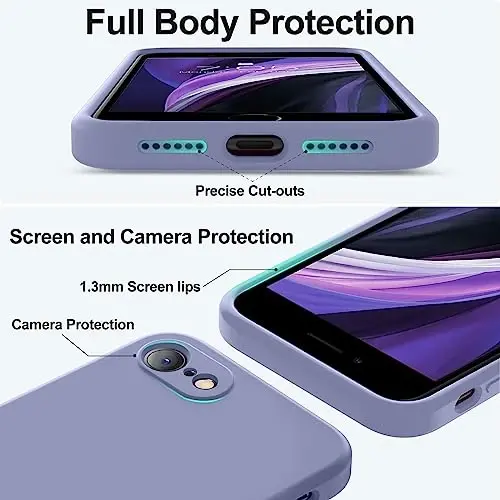 Чехол Vooii для iPhone SE 2022/3/2020, iPhone 8/7, улучшенный жидкий силикон с [плоскими краями] [защитой камеры] [мягкой подкладкой из микрофибры против царапин] для iPhone SE - Лавандово-серый - 4
