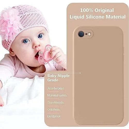 Чехол Vooii для iPhone SE 2022/3rd/2020, iPhone 8/7, усовершенствованный жидкий силикон с [плоскими краями] [защитой камеры] [мягкой подкладкой из микрофибры, защищающей от царапин] для iPhone SE — светло-коричневый 