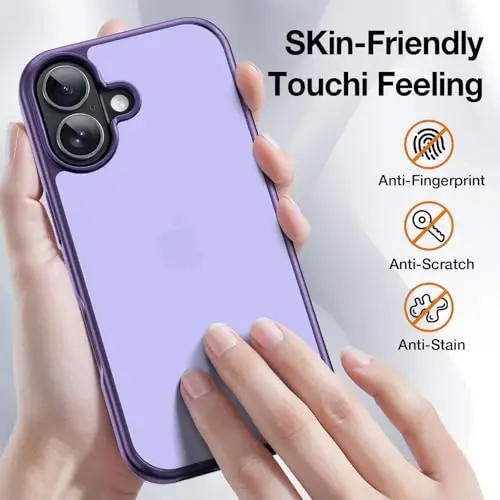 Чехол Yriklso 3 в 1 для iPhone 17, 1 защитная пленка для экрана + 1 для объектива камеры, ударопрочный чехол для iPhone 17, защита от падения военного класса, защитная жесткая задняя тонкая полупрозрачная крышка, матовый фиолетовый - 3