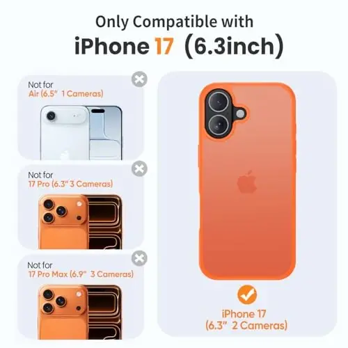 Чехол Yriklso 3 в 1 для iPhone 17, 1 защитное стекло + 1 защитное стекло для камеры, ударопрочный для iPhone 17, армейская защита от падений, защитная жесткая задняя тонкая полупрозрачная крышка, оранжевый - 2