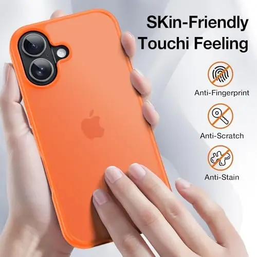 Чехол Yriklso 3 в 1 для iPhone 17, 1 защитное стекло + 1 защитное стекло для камеры, ударопрочный для iPhone 17, армейская защита от падений, защитная жесткая задняя тонкая полупрозрачная крышка, оранжевый - 3