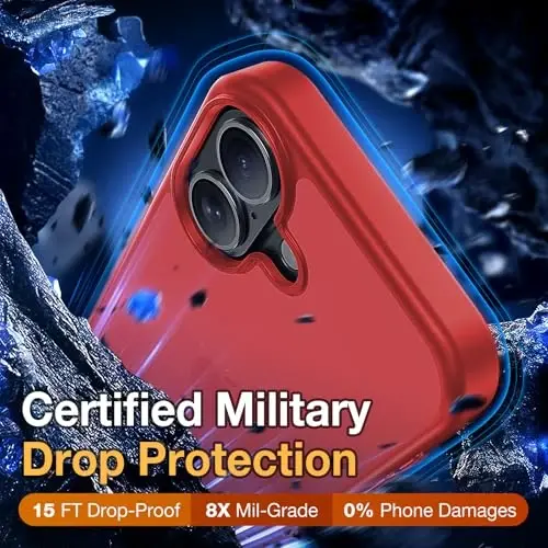 Чехол Yriklso 3 в 1 для iPhone 17, 1 защитное стекло экрана + 1 защита объектива камеры, противоударный для чехла iPhone 17, защита от падений военного класса, защитная жесткая задняя тонкая полупрозрачная крышка, красный - 4