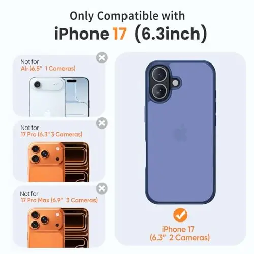 Чехол Yriklso 3 в 1 для iPhone 17, 1 защитное стекло экрана + 1 защитное стекло камеры, противоударный для iPhone 17, армейская защита от падений, защитная жесткая задняя тонкая полупрозрачная крышка, темно-синий - 2