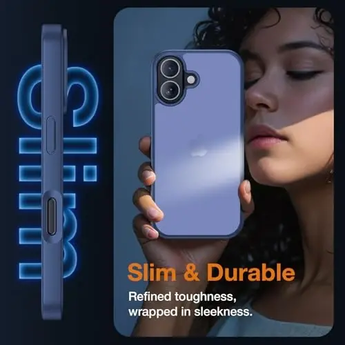 Чехол Yriklso 3 в 1 для iPhone 17, 1 защитное стекло экрана + 1 защитное стекло камеры, противоударный для iPhone 17, армейская защита от падений, защитная жесткая задняя тонкая полупрозрачная крышка, темно-синий - 5