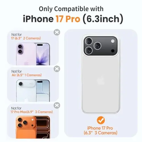 Чехол Yriklso 3 в 1 для iPhone 17 Pro, 1 защитное стекло + 1 защитная линза камеры, ударопрочный чехол для iPhone 17 Pro, защита от падений военного класса, защитная жесткая задняя тонкая полупрозрачная крышка, белый - YRIKLSO (1)