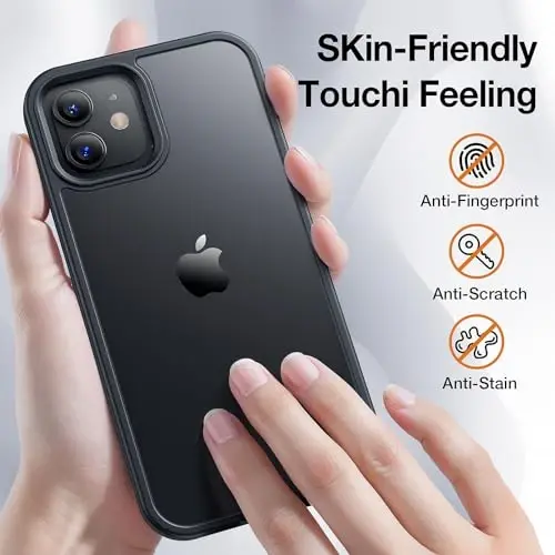 Чехол Yriklso для iPhone 12, противоударный чехол для iPhone 12 Pro, защита военного уровня при падении, защитная жесткая задняя панель, тонкий полупрозрачный, матовый черный - 4