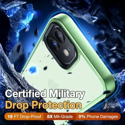 Чехол Yriklso для iPhone 12, противоударный для iPhone 12 Pro, армейская защита от падений, защитный жесткий тонкий полупрозрачный чехол для iPhone 12/12Pro 6,1 дюйма, бледно-зеленый - 3