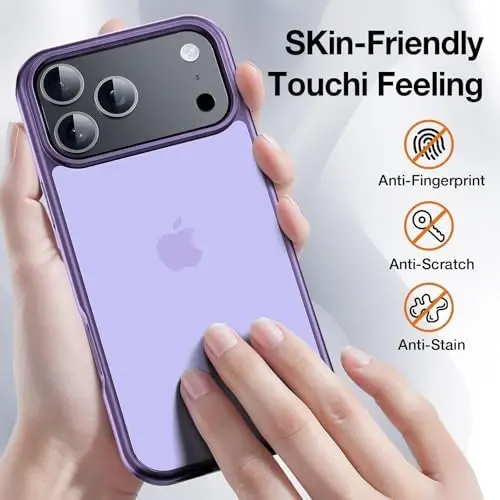 Чехол Yriklso для iPhone 17 Pro Max, 1 защитная пленка + 1 объектив камеры, противоударный, военный класс защиты, жесткая задняя панель, полупрозрачный, фиолетовый - 3