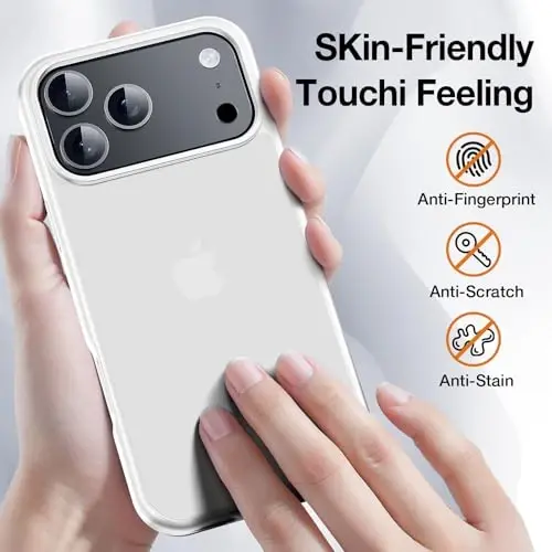 Чехол Yriklso для iPhone 17 Pro Max, 1 защитная пленка для экрана + 1 для объектива камеры, ударопрочный, военный класс защиты, защитная жесткая полупрозрачная крышка, белый - 3