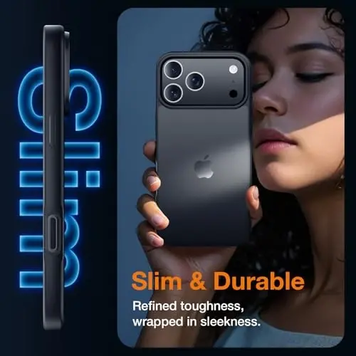 Чехол Yriklso для iPhone 17 Pro Max, 1 защитное стекло + 1 защита объектива камеры, противоударный, военная защита от падений, жесткая полупрозрачная задняя крышка, черный - 5