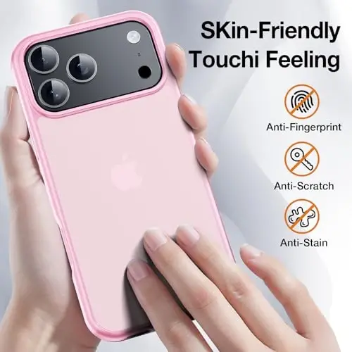 Чехол Yriklso для iPhone 17 Pro Max, 1 защитное стекло + 1 защитное стекло для объектива камеры, ударопрочный чехол для iPhone 17 Pro Max, защита от падений военного класса, защитная жесткая задняя тонкая полупрозрачная крышка, розовый - 3